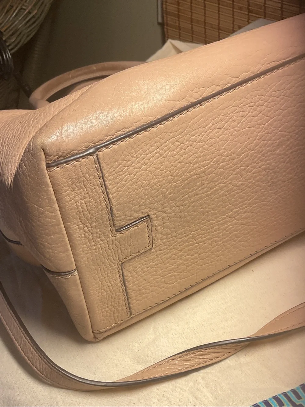 Tory Burch McGraw Pebbled Leather Tote Bag Satchel Taupe Devon Sand Crossbody